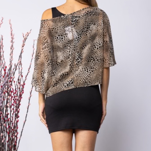 BLACK SLEEVELESS MINI DRESS & ANIMAL BROWN PRINT SET - Picture 5 of 5